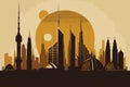 Vector illustration of the City, the symbols of the city skyscrapers hotels and palm trees stylish graphics.