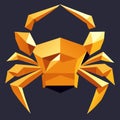 Vector illustration of a golden crab on a dark background. Polygonal style. Generative AI