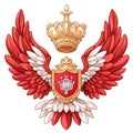 Golden Crown and Shield with Red Wings Royalty Free Stock Photo