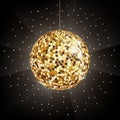 Vector illustration of golden Disco or mirror ball on black background. Royalty Free Stock Photo