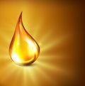 Vector illustration: golden drop of oil, golden serum, falling o Royalty Free Stock Photo