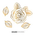 Vector illustration of golden flower stickers, flash temporary tattoo Royalty Free Stock Photo