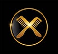 Golden Hair Comb Logo Vector Icon