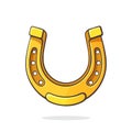 Vector illustration. Golden horseshoe for good luck. Symbol of fortune and happiness. Graphic design with contour Royalty Free Stock Photo