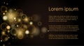 Vector illustration golden light effects on black background. Lights abstract, golden soft bokeh concept with place for