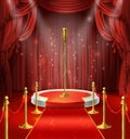 Vector illustration with golden microphone on stage Royalty Free Stock Photo