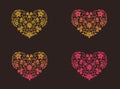 Vector illustration of a golden pink heart with floral ornament