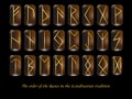 Vector illustration of golden rune metal runes symbols on a black background.