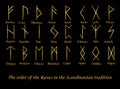 Vector illustration of golden rune metal runes symbols on a black background.