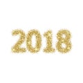 Vector illustration golden shiny lettering - 2018 Happy New Year. Luxury concept, glowing design template for christmas