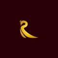vector illustration of golden swan forming letter R for logo Royalty Free Stock Photo