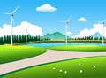Windmills on a golf course, Royalty Free Stock Photo