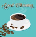 Vector Illustration of Good Morning Coffee with Coffee Beans