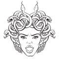 Vector illustration of gorgon with snakes and open mouth