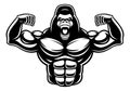 Black and white illustration of gorilla bodybuilder.