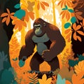 Vector illustration of a gorilla in the forest. Wild animal in the jungle. Royalty Free Stock Photo