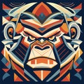 Vector illustration of a gorilla in tribal style. Psychedelic geometric background. Generative AI