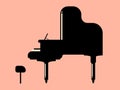 Vector illustration of Grand Piano musical instrument in trend modern flat style. Right side view. Icon isolated on pink Royalty Free Stock Photo