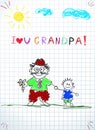 Vector illustration of granddad and grandchild together holding hands