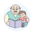 Vector illustration grandfather reading a book to his little grandson