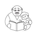 Vector illustration grandfather reading a book to his little grandson