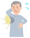 Vector illustration of Grandpa suffering aside sweat