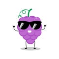 Vector illustration of grape character with cute expression, stylist, fun sunglasses Royalty Free Stock Photo