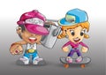 Boy girl teens hip hop skateboard radio 80s Royalty Free Stock Photo