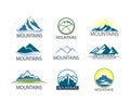 Set of Mountains logo, Icon in color. Climbing label, hiking travel and adventure Royalty Free Stock Photo