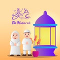 Vector illustration graphic of eid mubarak with Muslim Couple. Perfect for ramadan posters, ui, ux Royalty Free Stock Photo