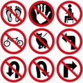 vector illustration graphic icon collection of prohibition symbols warning signs