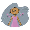 Little crazy girl is very angry clenched fists. Child's emotions.