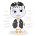 Vector illustration of a gray duckling with glasses, a chicken.