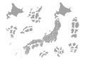 Vector illustration of gray Japan map. The prefectures that fell apart