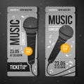 Vector illustration gray music concert ticket design template with microphone and cool grunge effects in the background Royalty Free Stock Photo