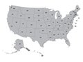 Gray USA Federal Map With State Names Abbreviations