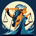 Vector illustration of the Greek goddess of justice with scales of justice. Generative AI