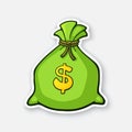 Sticker of green bank bag with dollar sign
