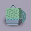 Vector illustration of Green and Blue school Bag, Backpack, isolated on violet background Royalty Free Stock Photo