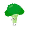 Vector illustration of green broccoli character with cute expression, emoticon kawaii, lovely, wink, happy