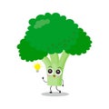 Vector illustration of green broccoli character with cute expression, emoticon kawaii, smart, get an idea, lamp on