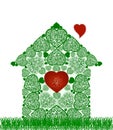 Vector illustration of a green house and heart symbol inside