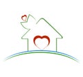 Illustration of a green house with leaves and heart symbol inside. can be used as real estate logo concept