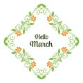 Vector illustration green leaves frame for greeting card hello march Royalty Free Stock Photo