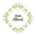 Vector illustration green leaves frame for greeting card hello march Royalty Free Stock Photo