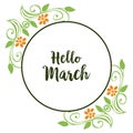 Vector illustration green leaves frame for greeting card hello march Royalty Free Stock Photo