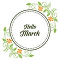 Vector illustration green leaves frame for greeting card hello march Royalty Free Stock Photo