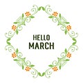 Vector illustration green leaves frame for greeting card hello march Royalty Free Stock Photo