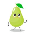 Vector illustration of green pear character with cute expression, fun, walking Royalty Free Stock Photo