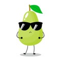 Vector illustration of green pear character with cute expression, funny, sunglasses Royalty Free Stock Photo